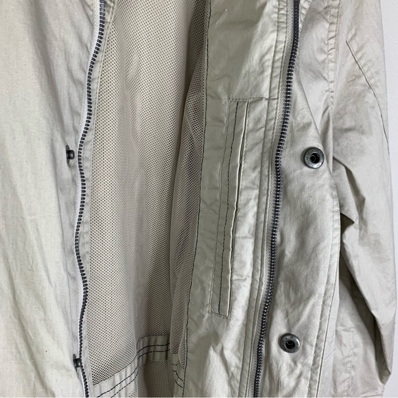 Men’s Dockers Khaki Fishing Chore Windbreaker Mesh Lined Jacket Pockets Hood LRG - Picture 8 of 13